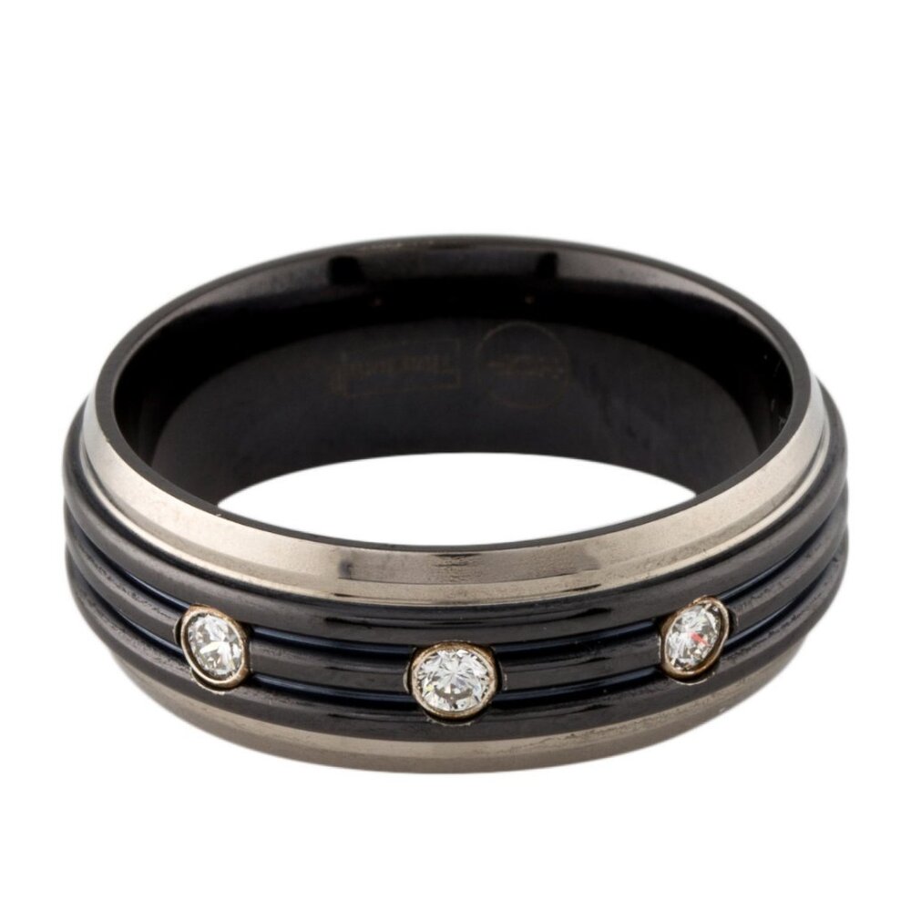 HEARTS ON FIRE TITANIUM & STERLING SILVER 0.18CTW  DIAMOND BAND RING